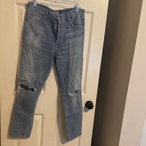 Citizens Of Humanity Light Blue Distressed Straight Leg Jeans